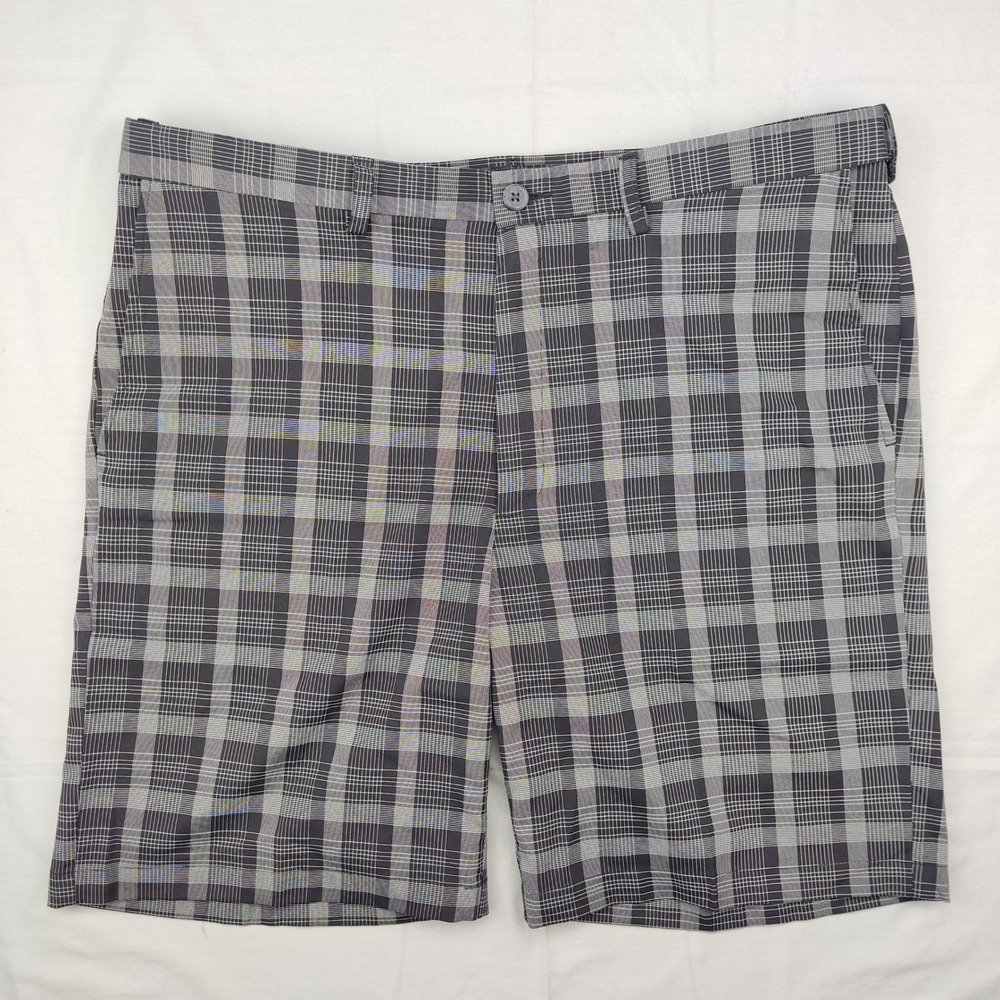 Haggar‎ Shorts Mens 40 Grey Cool 18 Pro Plaid Golf Performance Stretch Casual